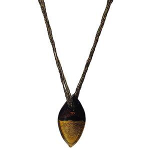 Vintage Murano Glass Necklace Gold Black Seed Beaded Chain Fashion Jewelry